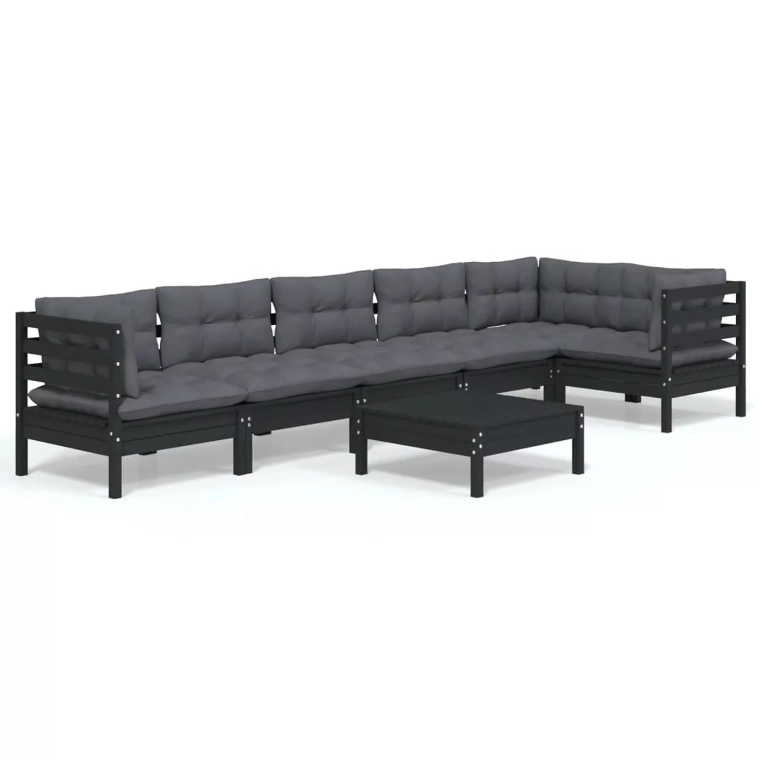 7-tlg. Garten-lounge-set Mit Kissen Schwarz Kiefernholz günstig online kaufen