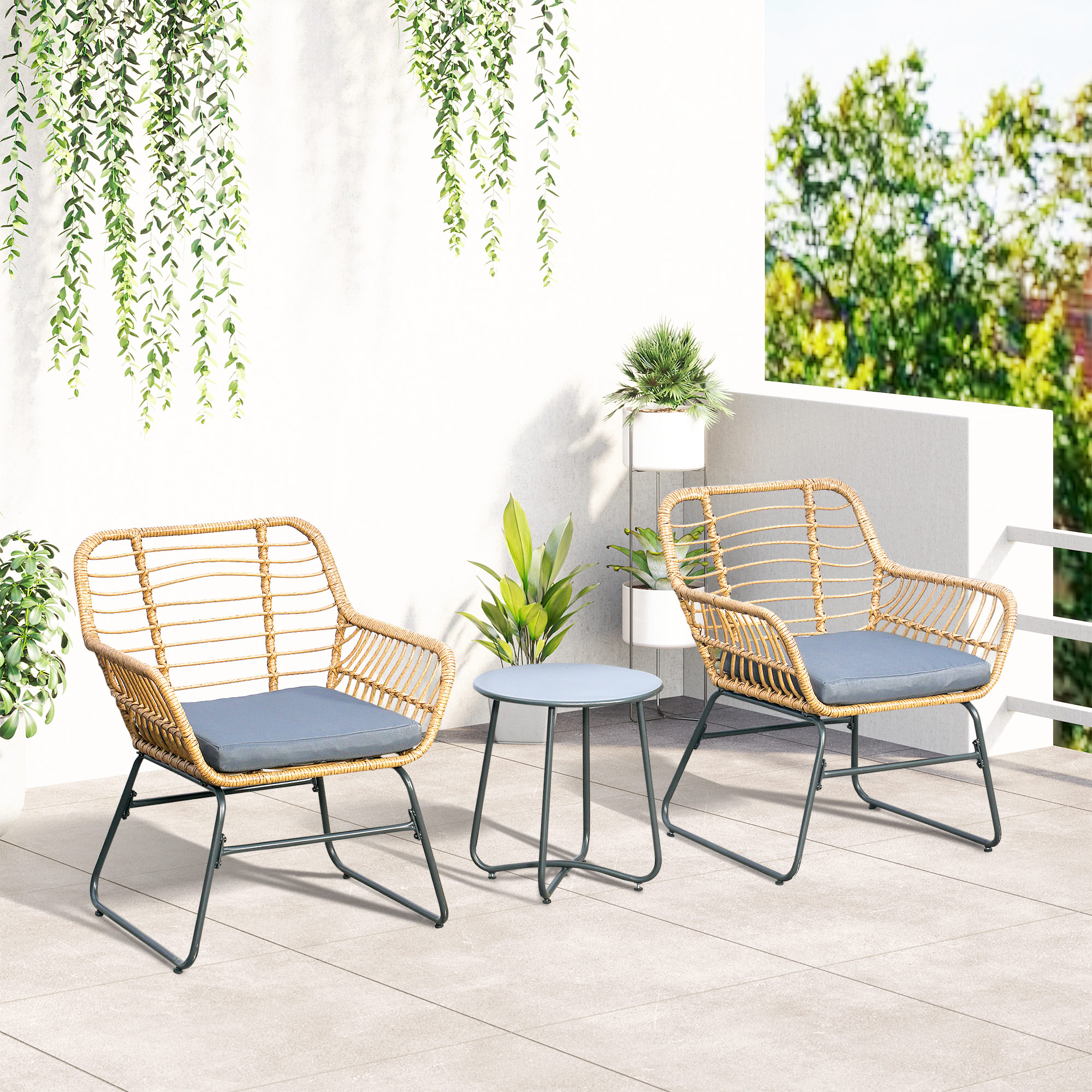 Outsunny Gartenbistro-Set für 2 Personen 3 Teile Exotischer Stil 2 Sessel + günstig online kaufen