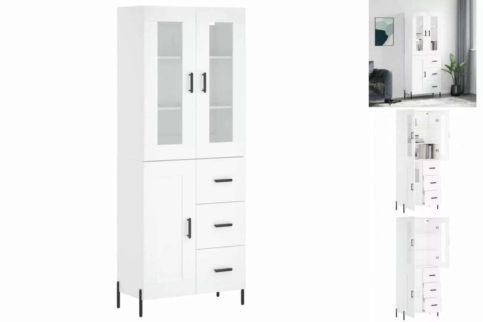 vidaXL Vitrine Highboard Weiß 69,5x34x180 cm Spanplatte Glas Vitrine günstig online kaufen