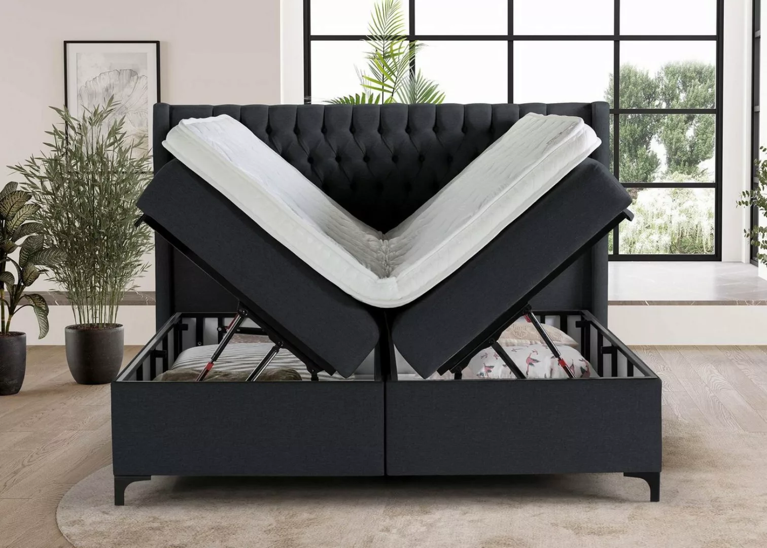 BettCo Stauraumbett Boxspringbett mit Bettkasten Florida (in Schwarz Websto günstig online kaufen