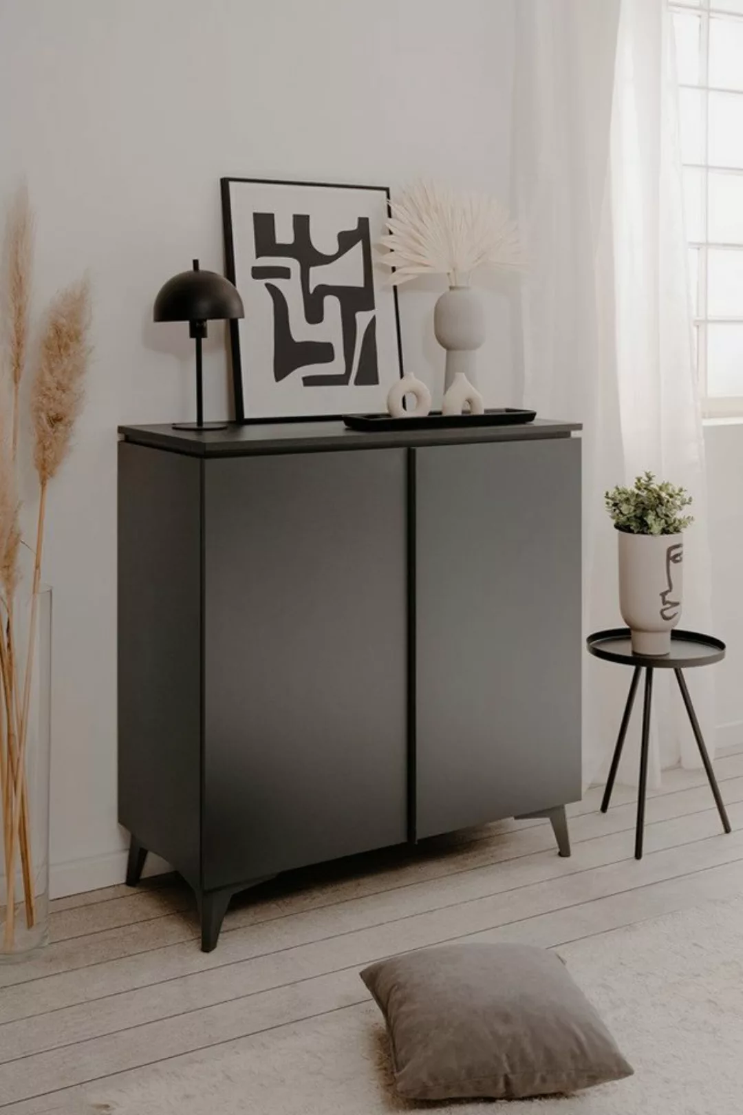 Finori Schuhschrank Kommode Sideboard Bertrix, Schiefer dunkel / Anthrazit, günstig online kaufen