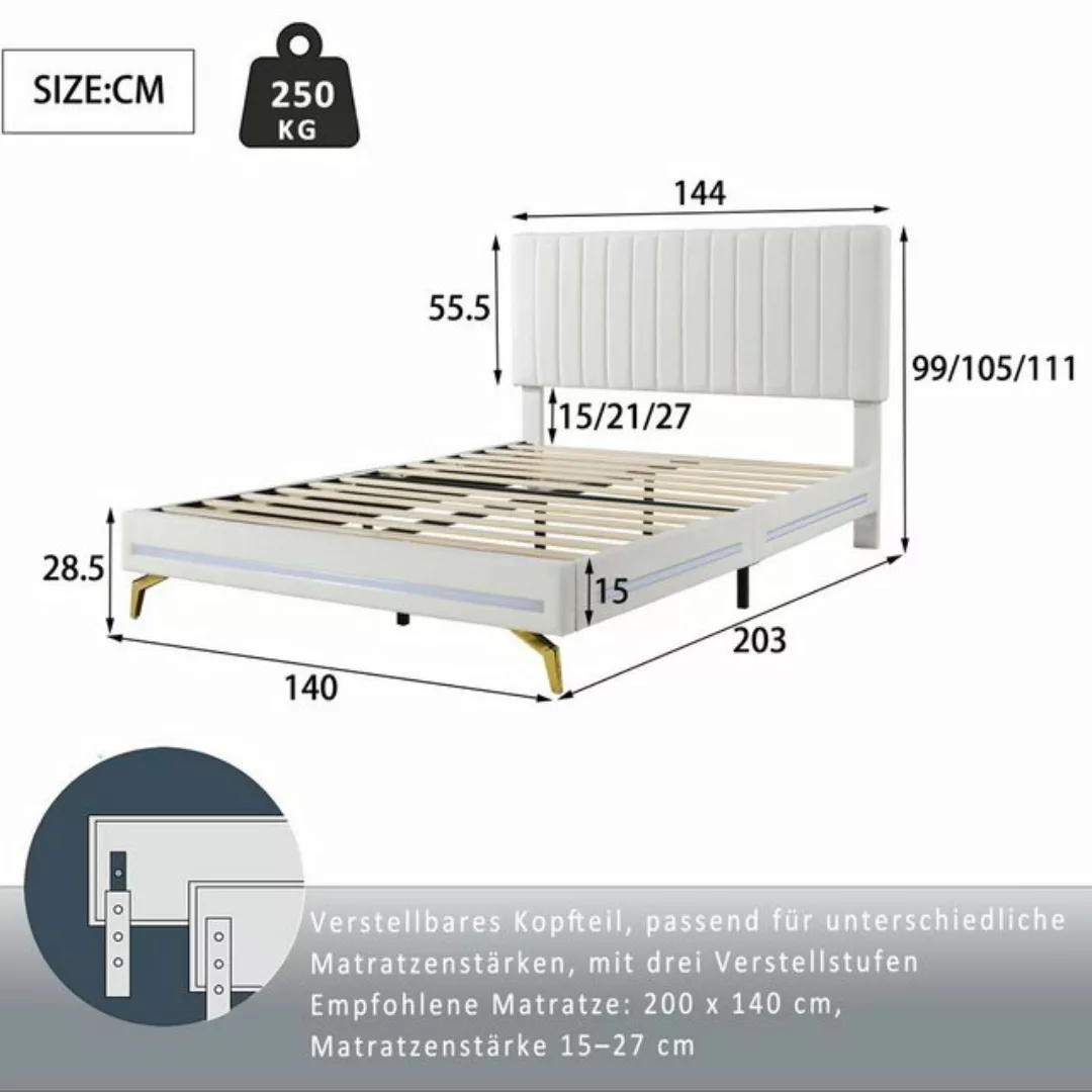 Merax Polsterbett, 140x200cm mit LED-Beleuchtung, Doppelbett mit verstellba günstig online kaufen