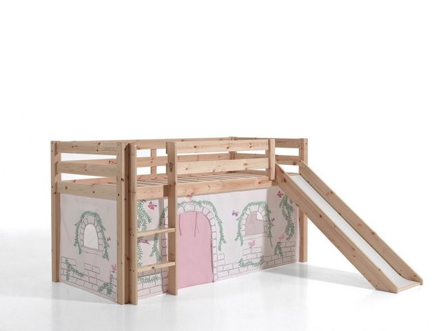 Natur24 Kinderbett Pino Spielbett mit Rutsche Kiefer Textilset Baumwolle günstig online kaufen