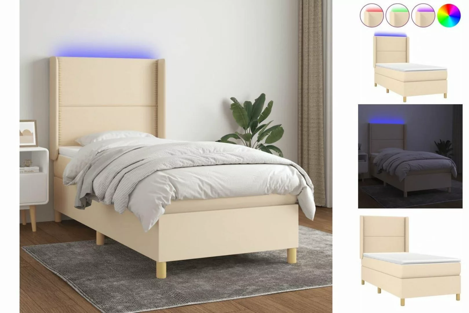 vidaXL Boxspringbett Boxspringbett mit Matratze LED Creme 100x200 cm Stoff günstig online kaufen