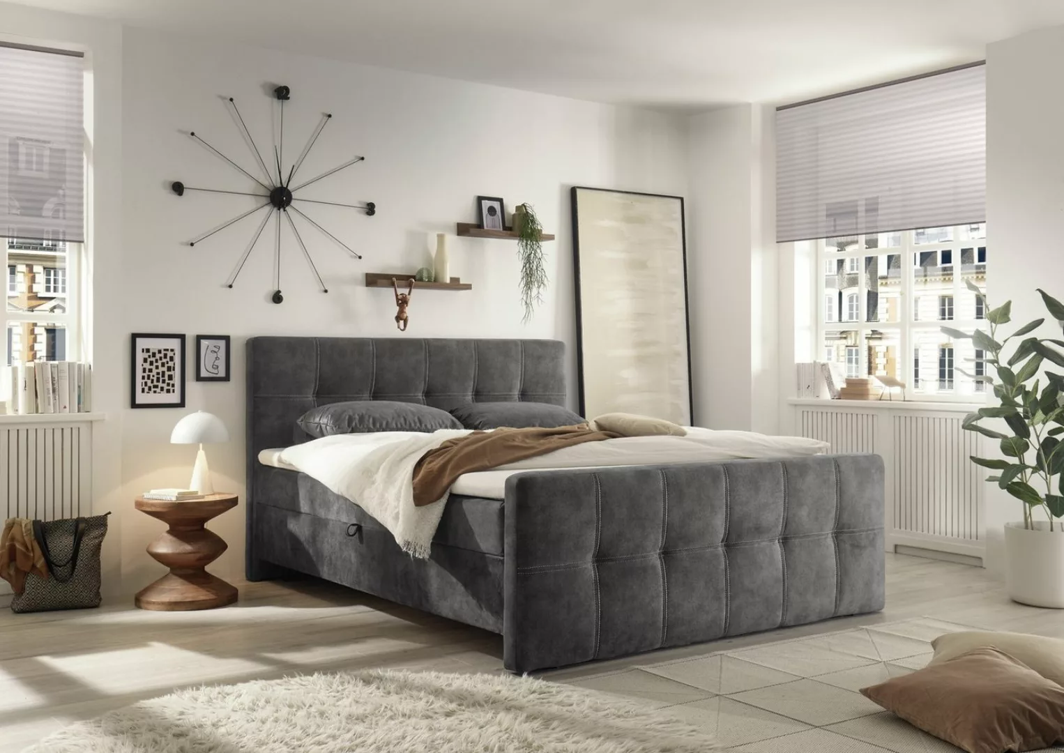 freiraum Boxspringbett VALETTA, Bettkästen, 7-Zone, Topper, anthrazit, 180x günstig online kaufen