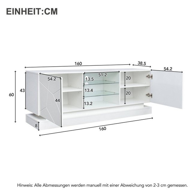 IDEASY TV-Schrank Weißer Hochglanz-TV-Schrank - 1,6 Meter Länge, (Verstellb günstig online kaufen