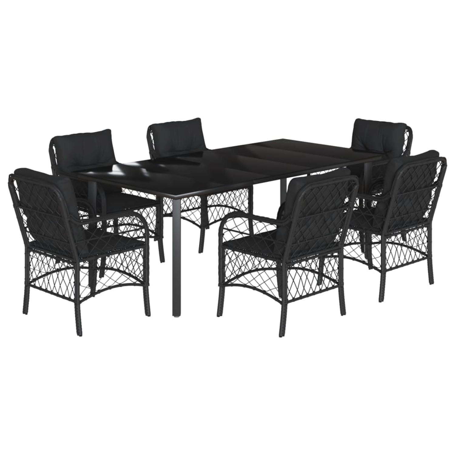 vidaXL 7-Tlg Garten-Essgruppe mit Kissen Schwarz Poly Rattan 3212108 günstig online kaufen