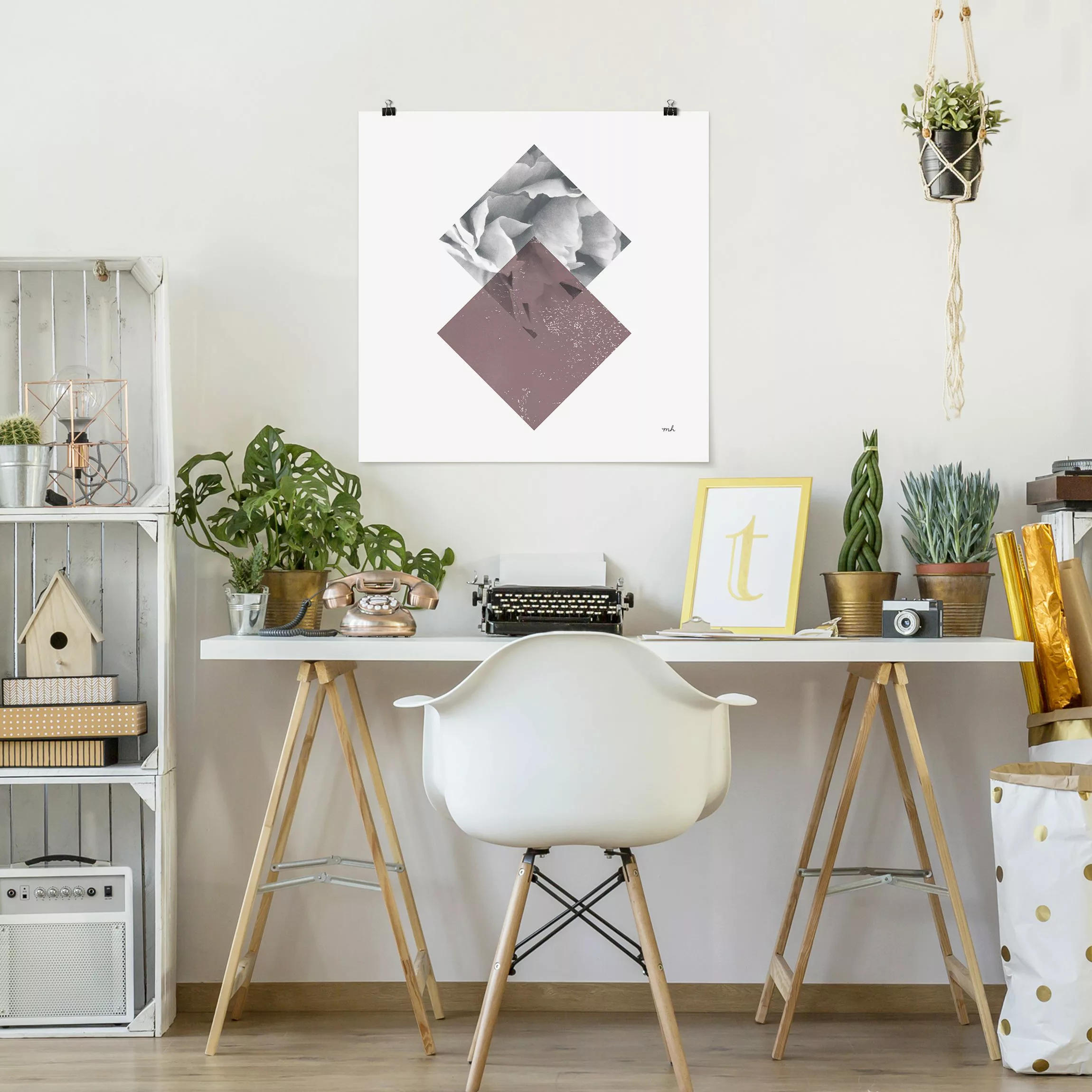 Poster Quadrate mit Blüte günstig online kaufen