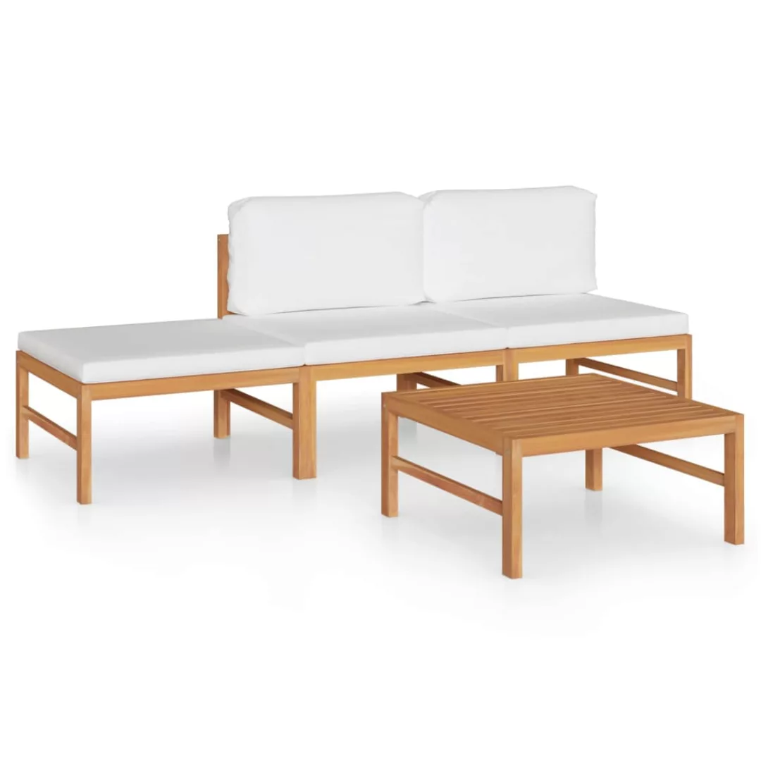 4-tlg. Garten-lounge-set Mit Creme Kissen Massivholz Teak günstig online kaufen