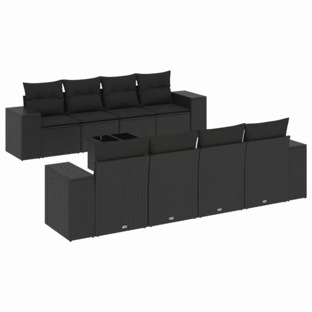 vidaXL Sofaelement 9-tlg. Garten-Sofagarnitur mit Kissen Schwarz Poly Ratta günstig online kaufen