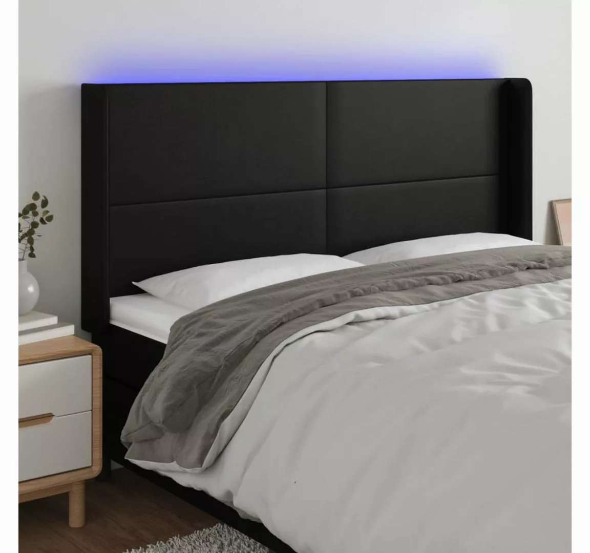 vidaXL Bett, LED Kopfteil Schwarz 203x16x118/128 cm Kunstleder günstig online kaufen