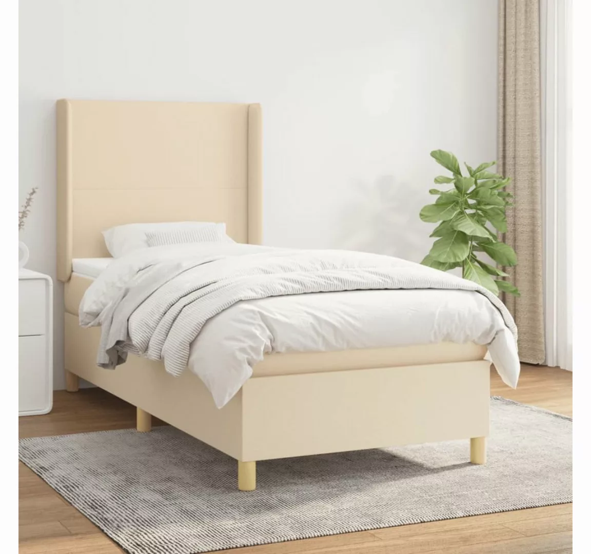 vidaXL Boxspringbett Boxspringbett mit Matratze Creme 100x200 cm Stoff Bett günstig online kaufen