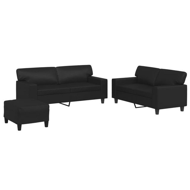 vidaXL Sofa Sofagarnitur Set mit Kissen Kunstleder, 3-tlg., Schwarz günstig online kaufen