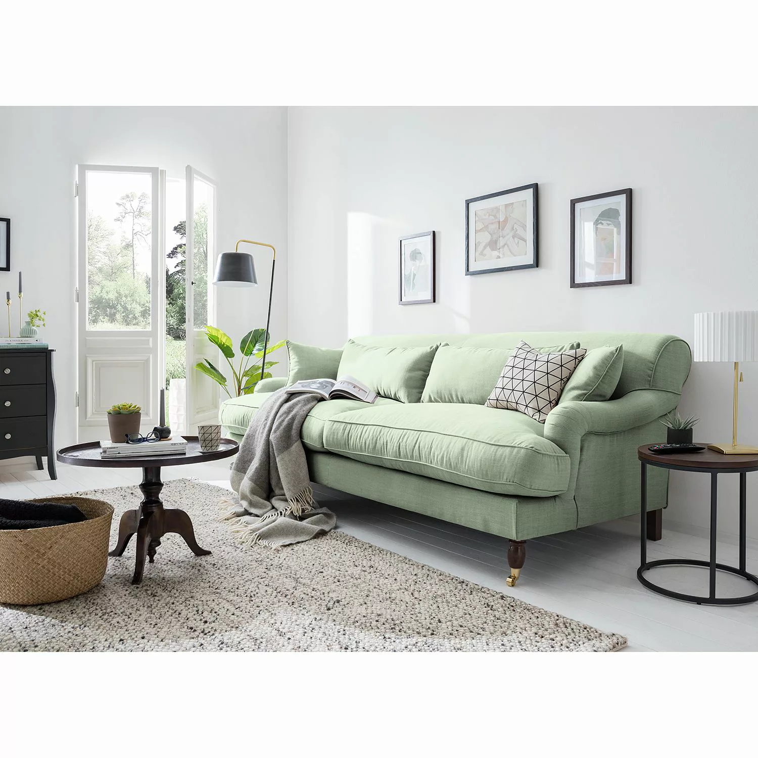 home24 Maison Belfort Sofa Stenum 3-Sitzer Mint Webstoff 237x91x112 cm günstig online kaufen