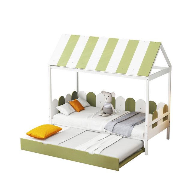 Ulife Kinderbett Einzelbett Massivholzbett 90x190cm mit Ausziehbett, Hausbe günstig online kaufen