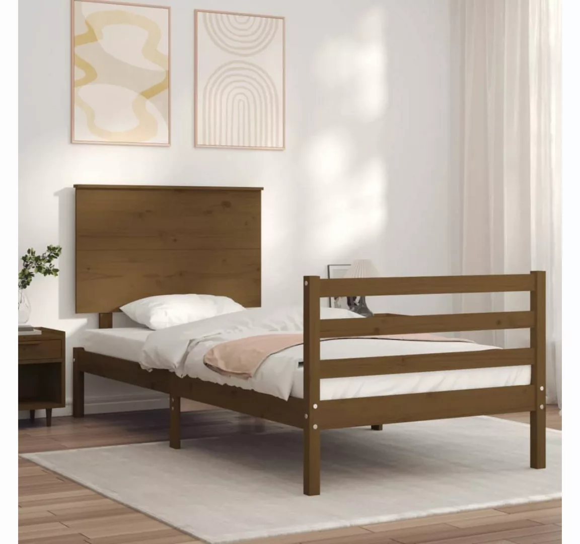 furnicato Bett Massivholzbett mit Kopfteil Honigbraun 90x200 cm günstig online kaufen