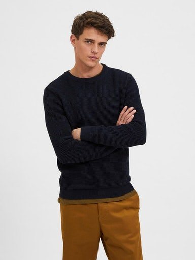 SELECTED HOMME Rundhalspullover SLHVINCE LS KNIT BUBBLE CREW NECK NOOS günstig online kaufen