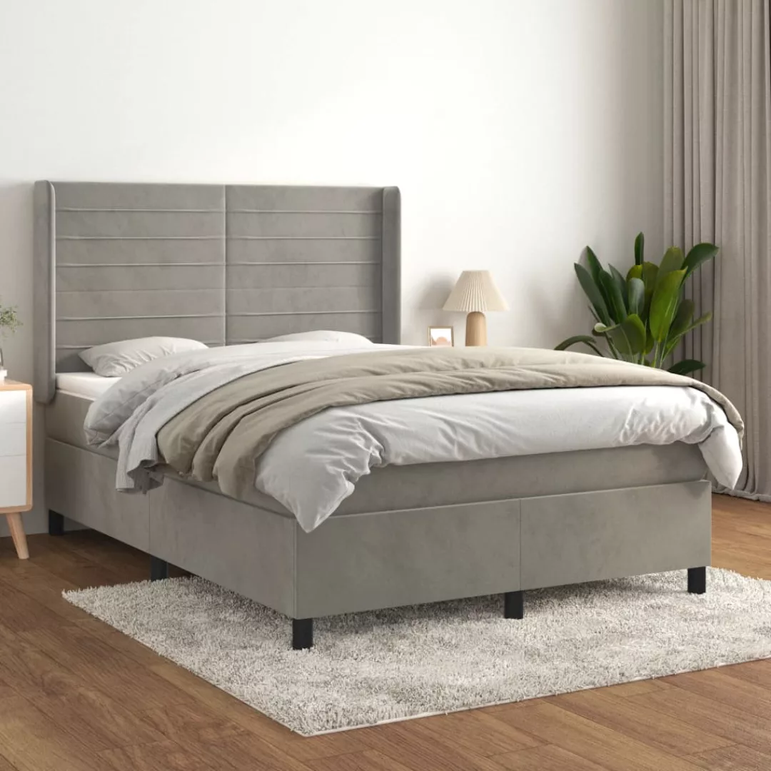 vidaXL Bettgestell Boxspringbett mit Matratze Hellgrau 140x190 cm Samt Bett günstig online kaufen