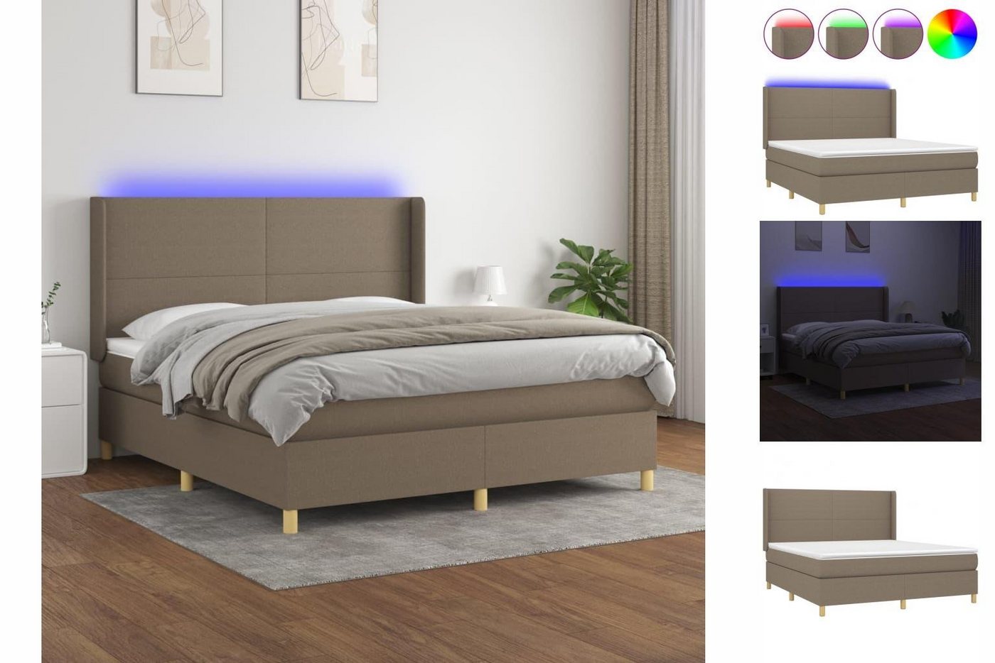 vidaXL Boxspringbett Boxspringbett mit Matratze LED Taupe 180x200 cm Stoff günstig online kaufen