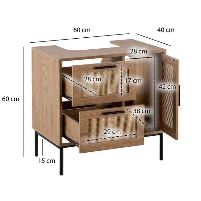 FINEBUY Waschbeckenunterschrank FB103421 (mit Tür und Schubladen Eiche-Opti günstig online kaufen