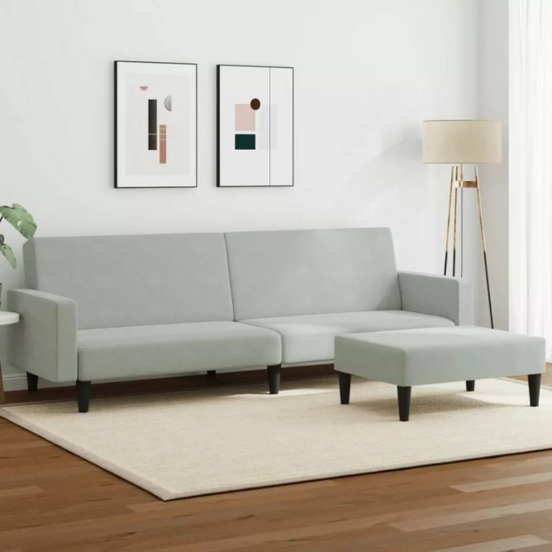 vidaXL Sofa Schlafsofa 2-Sitzer mit Fußhocker Hellgrau Samt günstig online kaufen