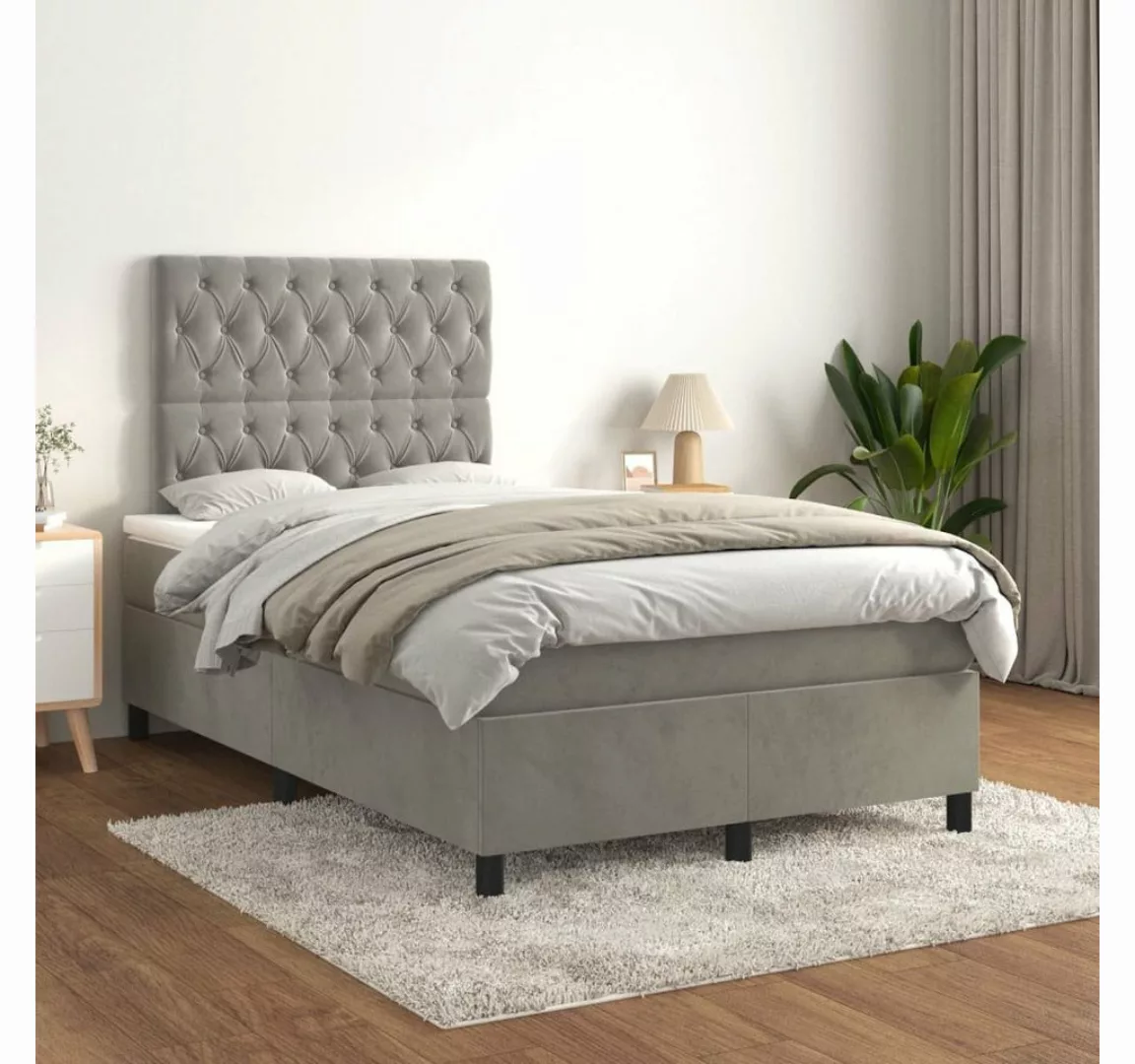 furnicato Bett Boxspringbett mit Matratze Hellgrau 120x200 cm Samt günstig online kaufen