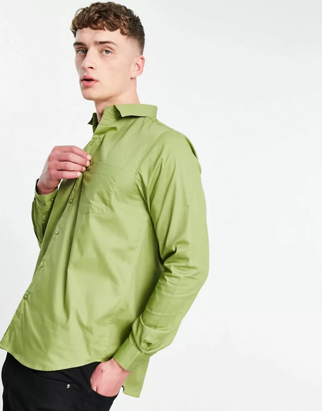 Bolongaro Trevor – Klassisches, schmales Hemd in Grün mit langen Ärmeln günstig online kaufen