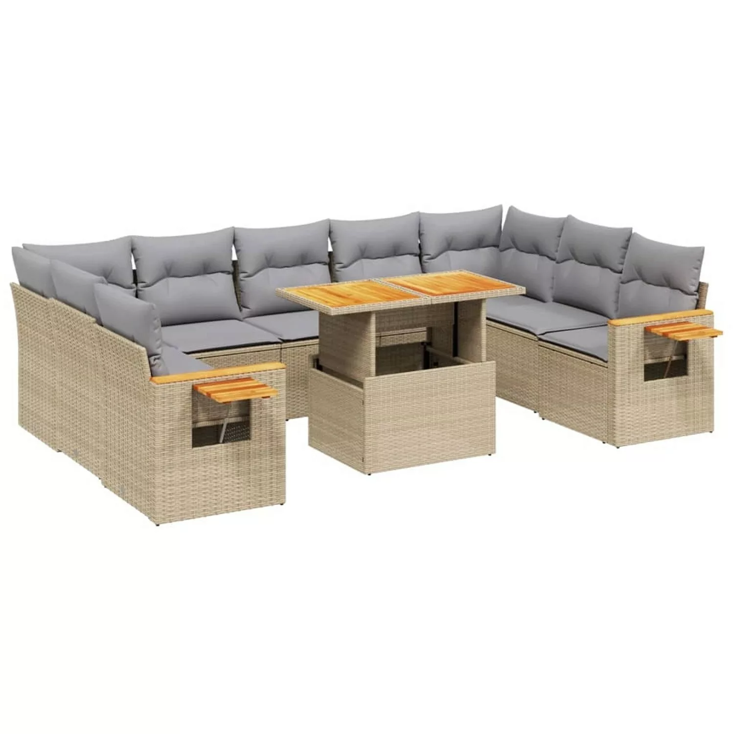 vidaXL 10-tlg Garten-Sofagarnitur mit Kissen Beige Poly Rattan Modell 227 günstig online kaufen