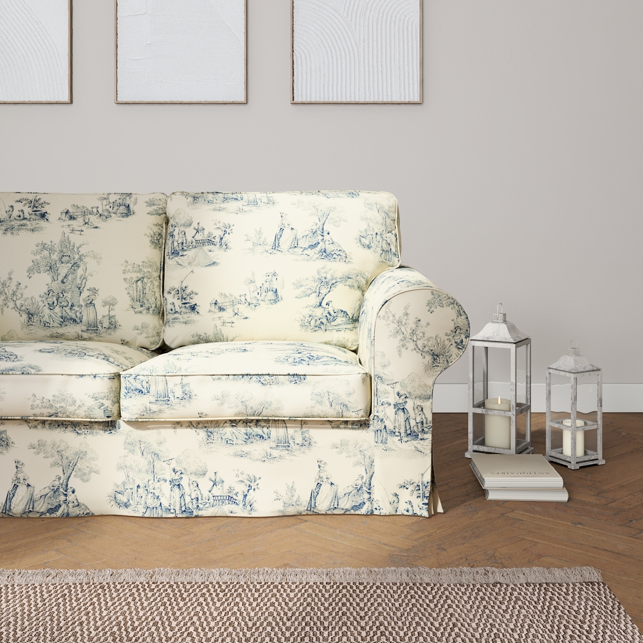 Bezug für Ektorp 2-Sitzer Sofa nicht ausklappbar, creme- blau, Sofabezug fü günstig online kaufen