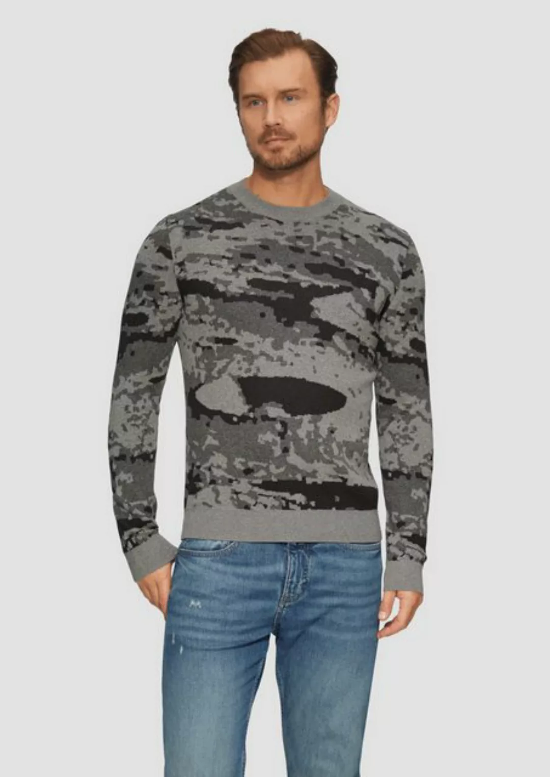 s.Oliver Strickpullover Jacquard-Pullover aus Baumwollstrick Rippblende günstig online kaufen