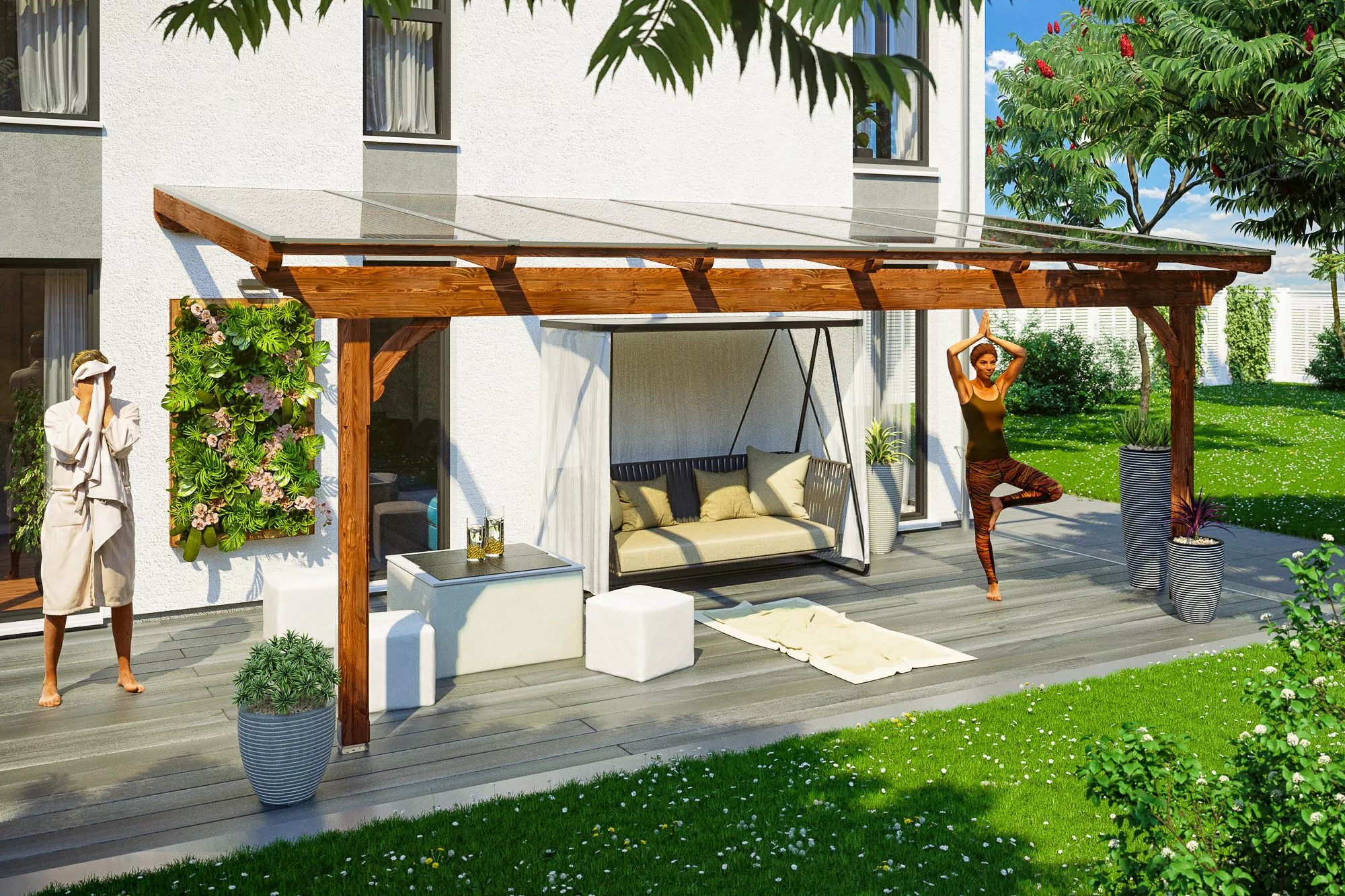 Skan Holz Terrassenüberdachung Ravenna 648 x 300 cm Douglasie Nussbaum günstig online kaufen