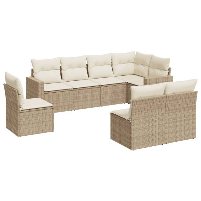 vidaXL Sofaelement 8-tlg. Garten-Sofagarnitur mit Kissen Beige Poly Rattan günstig online kaufen