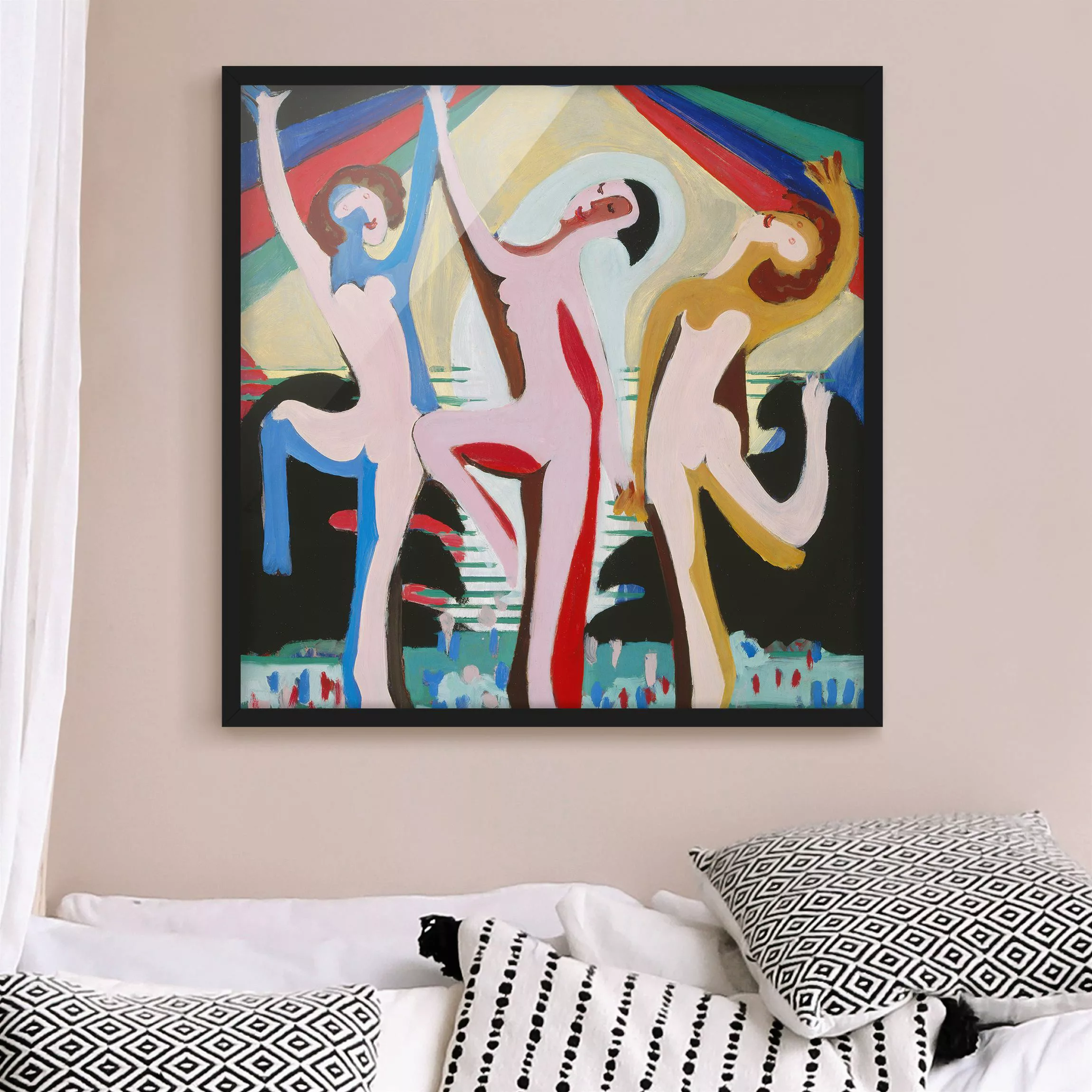 Bild mit Rahmen Kunstdruck - Quadrat Ernst Ludwig Kirchner - Farbentanz günstig online kaufen