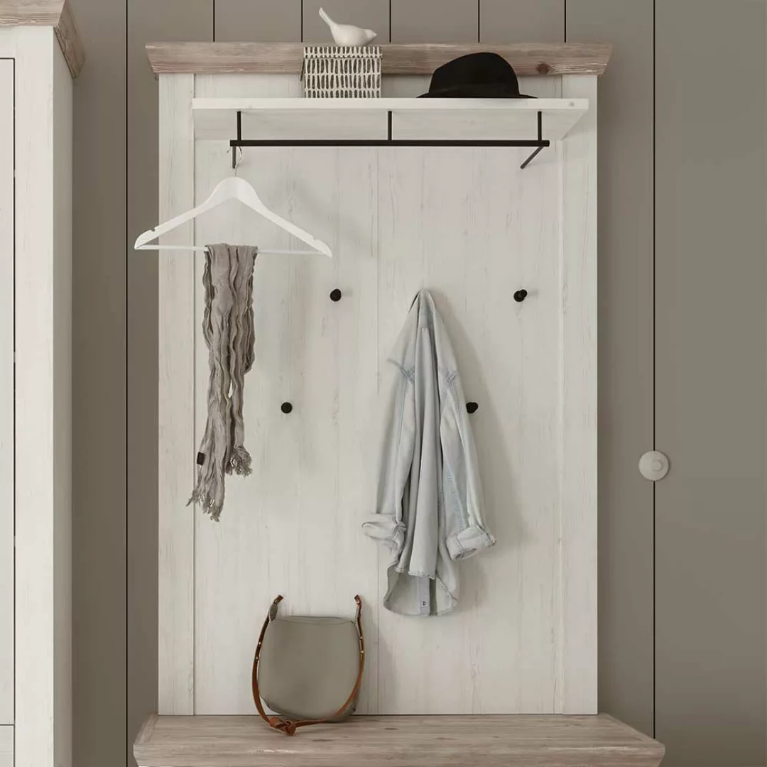 Garderobenpaneel im Landhausstil Weiß und Piniefarben günstig online kaufen