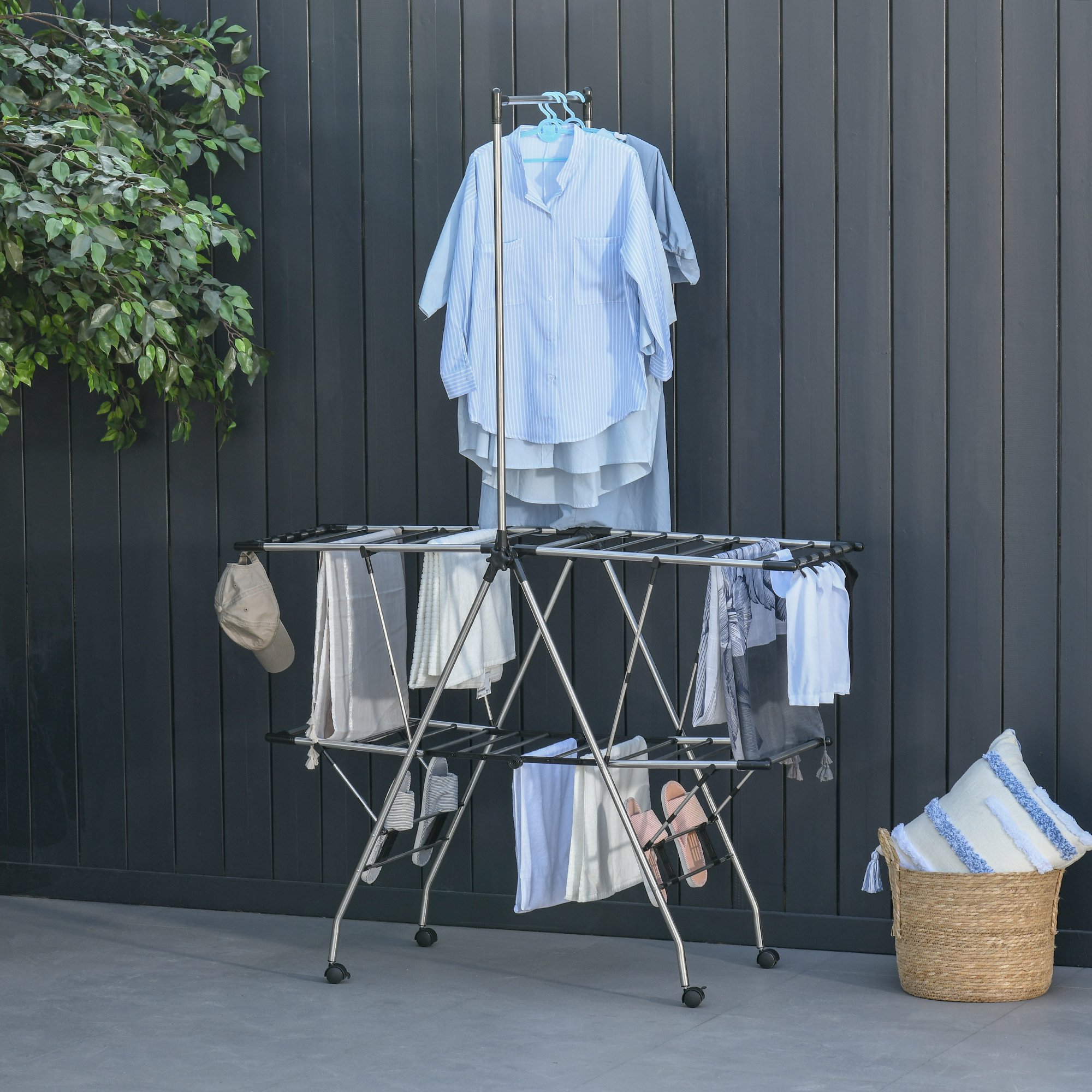 HOMCOM Wäscheständer mit Teleskopstangen Wäschetrockner Kleiderständer Stan günstig online kaufen