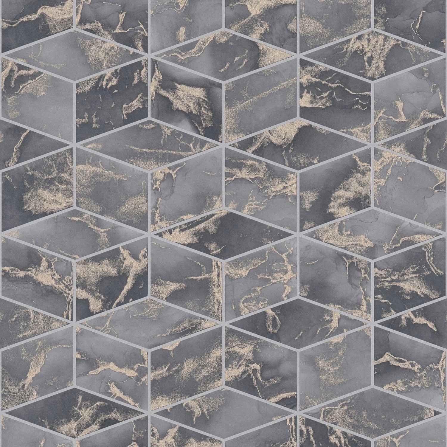 PROFHOME 378633-GU Grafik Tapete Geometrisch Grau Gold Schwarz 0,53 m x 10, günstig online kaufen