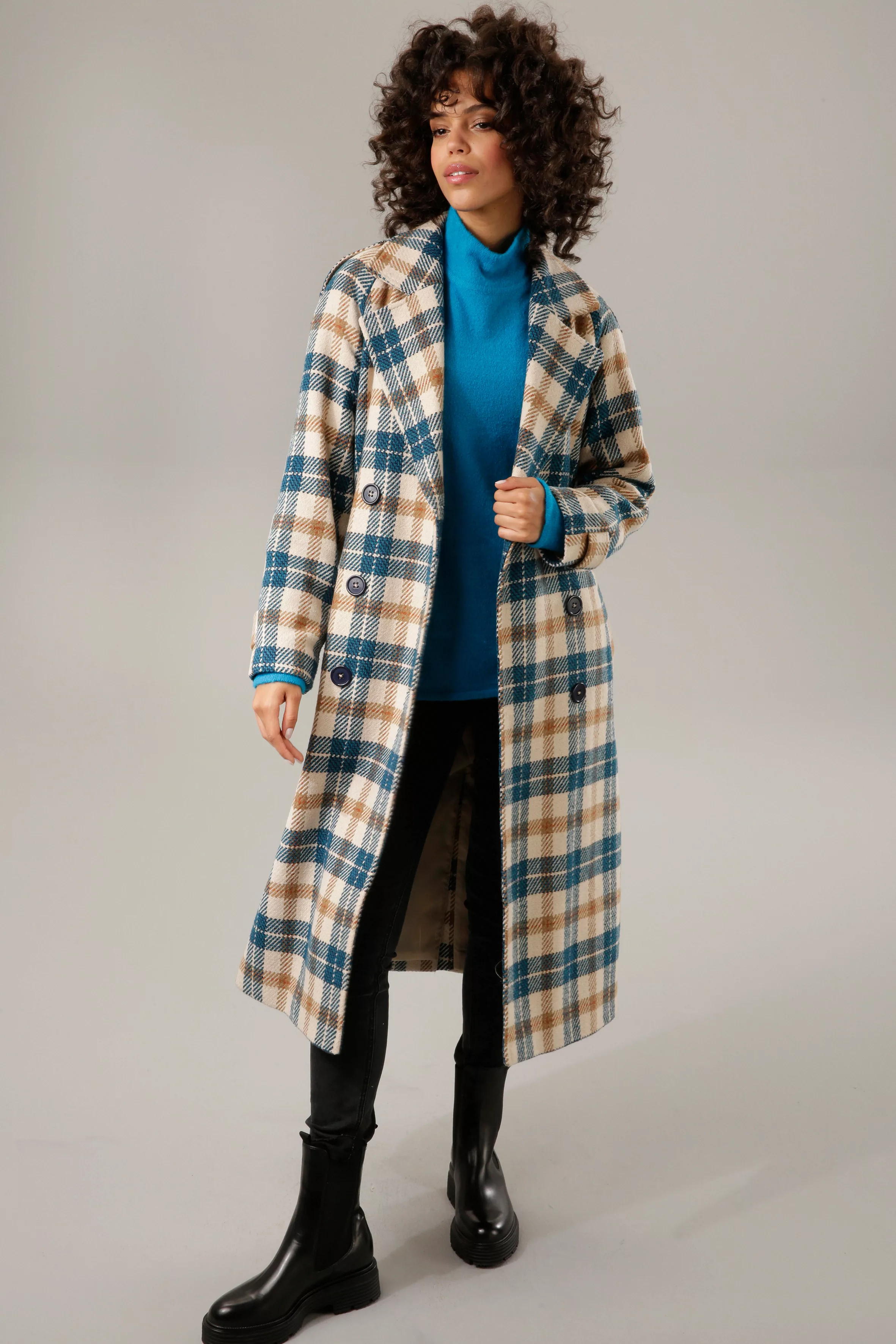 Aniston CASUAL Wintermantel, (mit Bindegürtel), im ausdrucksvollem Karo-Des günstig online kaufen