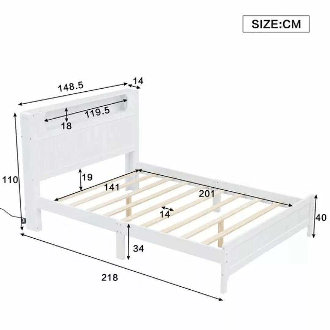 HAUSS SPLOE Holzbett 140x200cm mit offenem Regal, Umgebungslichtstreifen, a günstig online kaufen