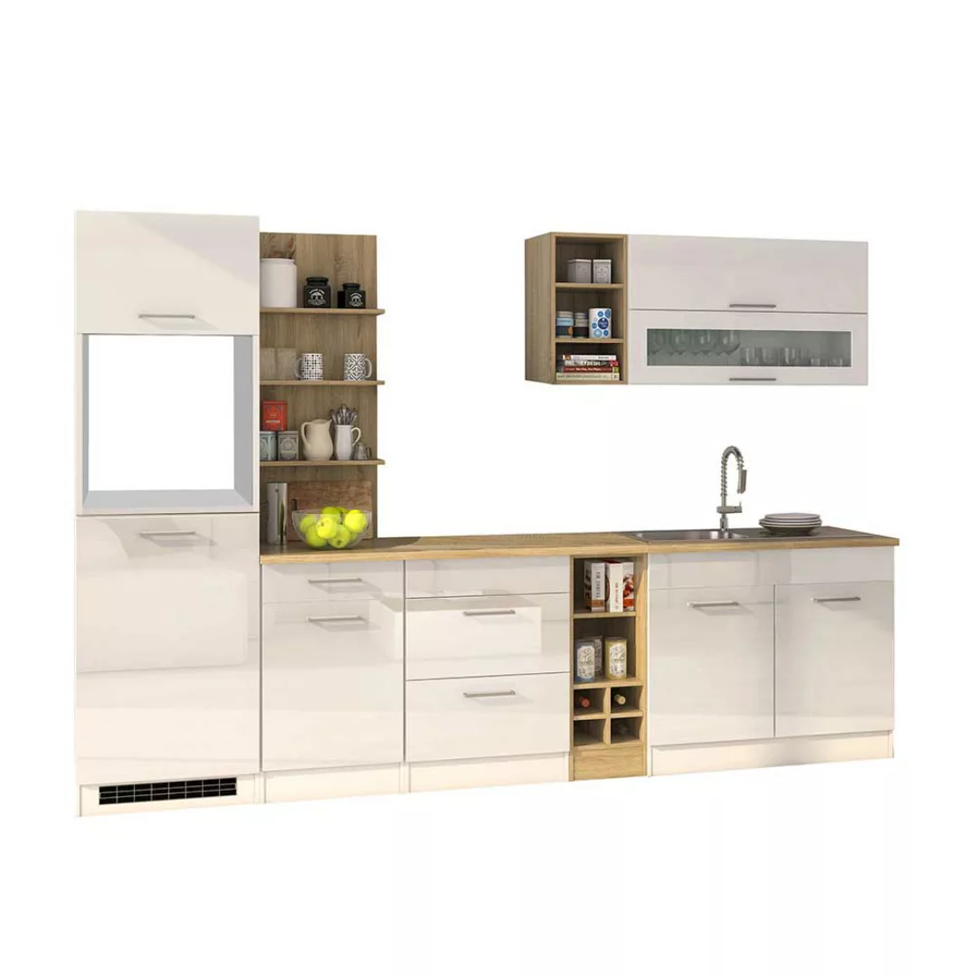Design Küchenblock in Weiß Hochglanz 300 cm breit (neunteilig) günstig online kaufen