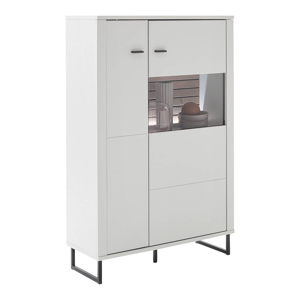 Highboard, weiß mit Eiche-Lamellen, LAUREANA-05, mit Beleuchtung günstig online kaufen