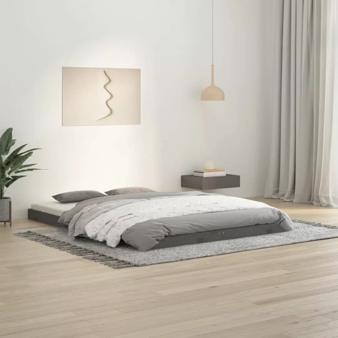 Vidaxl Massivholzbett Grau 135x190 Cm Kiefer 4ft6 Double günstig online kaufen