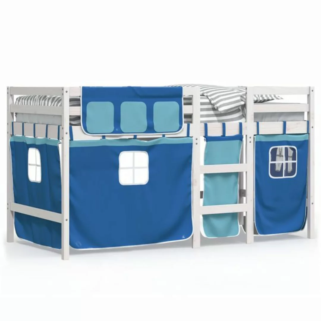 vidaXL Kinderbett Kinderhochbett mit Vorhängen Blau 90x190 cm Massivholz Ki günstig online kaufen