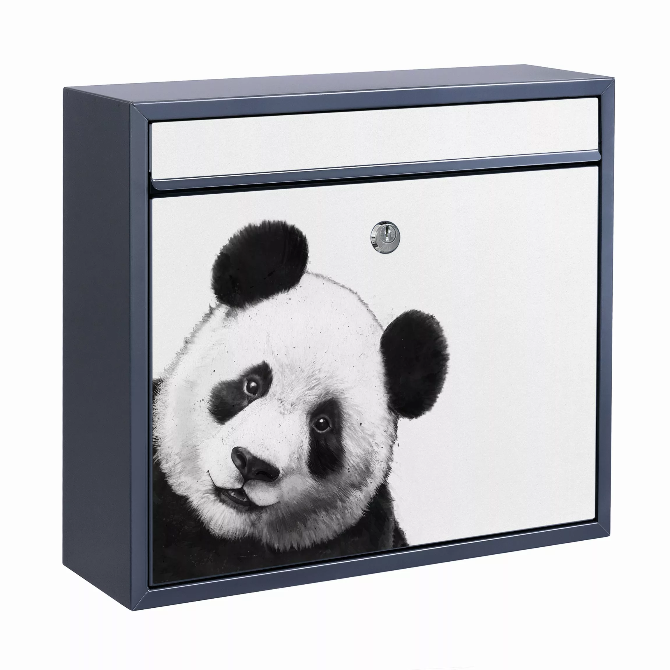 Briefkasten mit eigenem Text Illustration Panda Schwarz Weiß Malerei günstig online kaufen