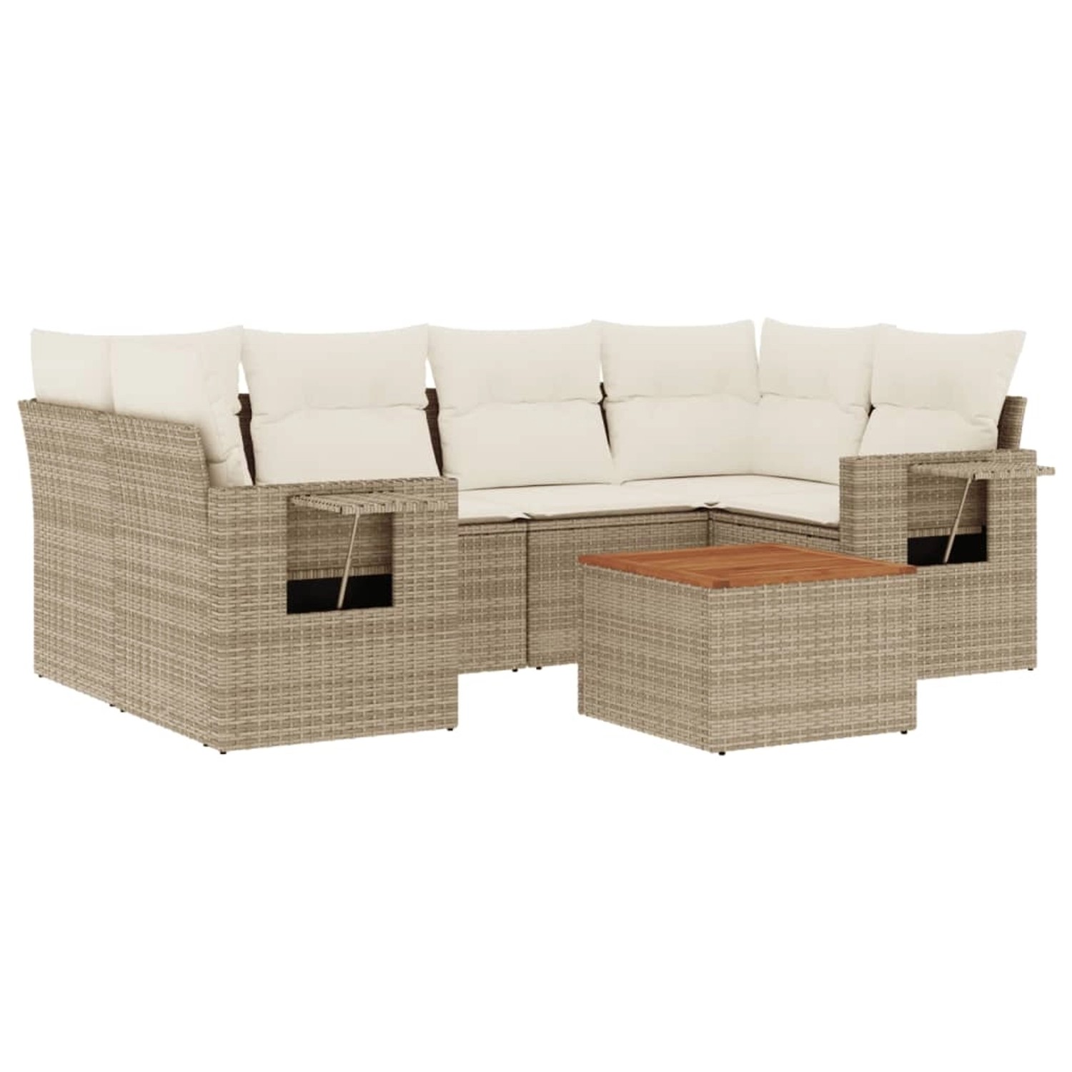 vidaXL 7-Tlg Garten-Sofagarnitur mit Kissen Beige Poly Rattan 3256793 günstig online kaufen