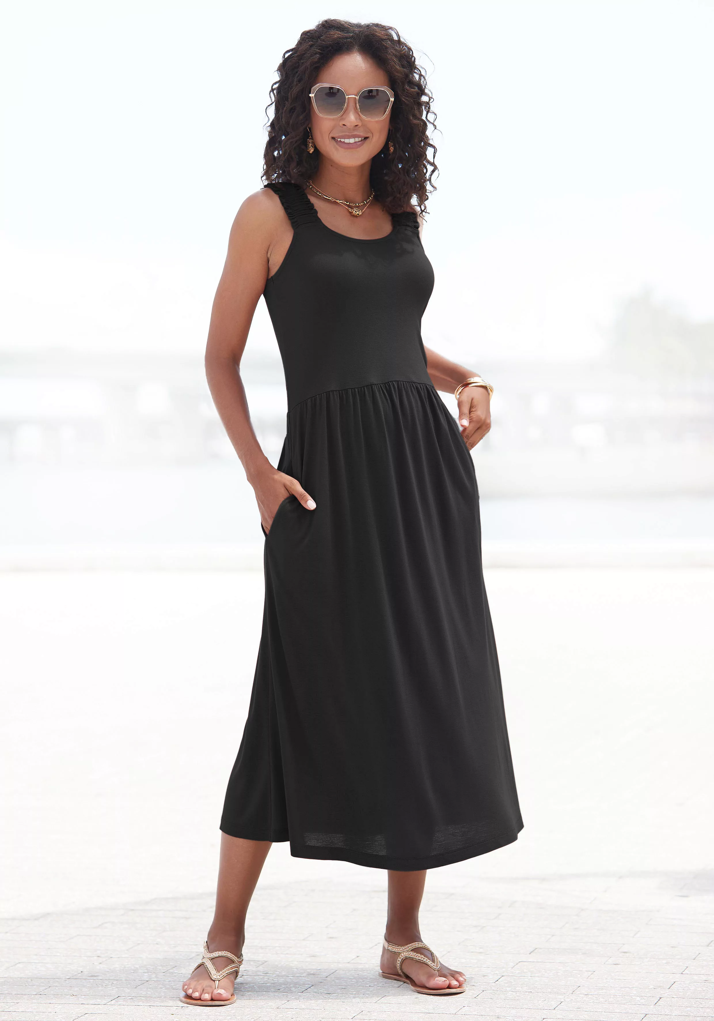 Beachtime Jerseykleid mit Taschen, knielanges Sommerkleid, Strandkleid, Bas günstig online kaufen