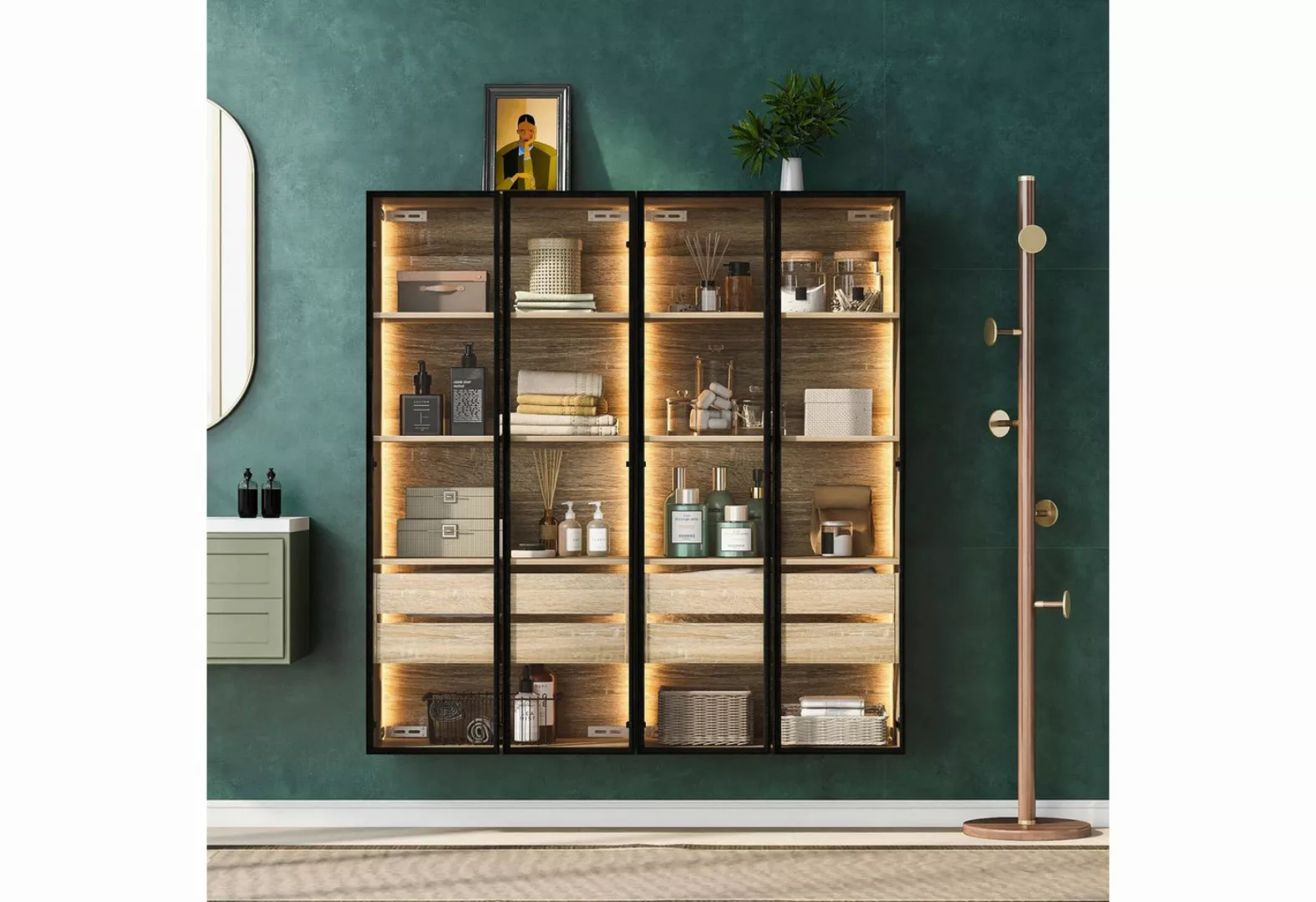 IDEASY Standvitrine Vitrine,Hochschrank,Badezimmerschrank, (Aufbewahrungssc günstig online kaufen