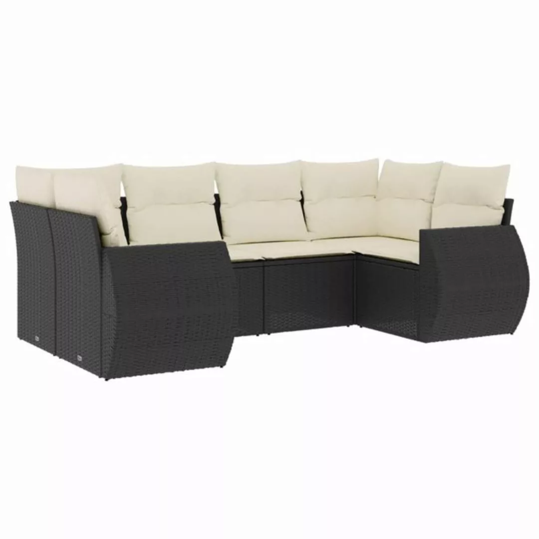 vidaXL Loungesofa 6-tlg. Garten-Sofagarnitur mit Kissen Schwarz Poly Rattan günstig online kaufen