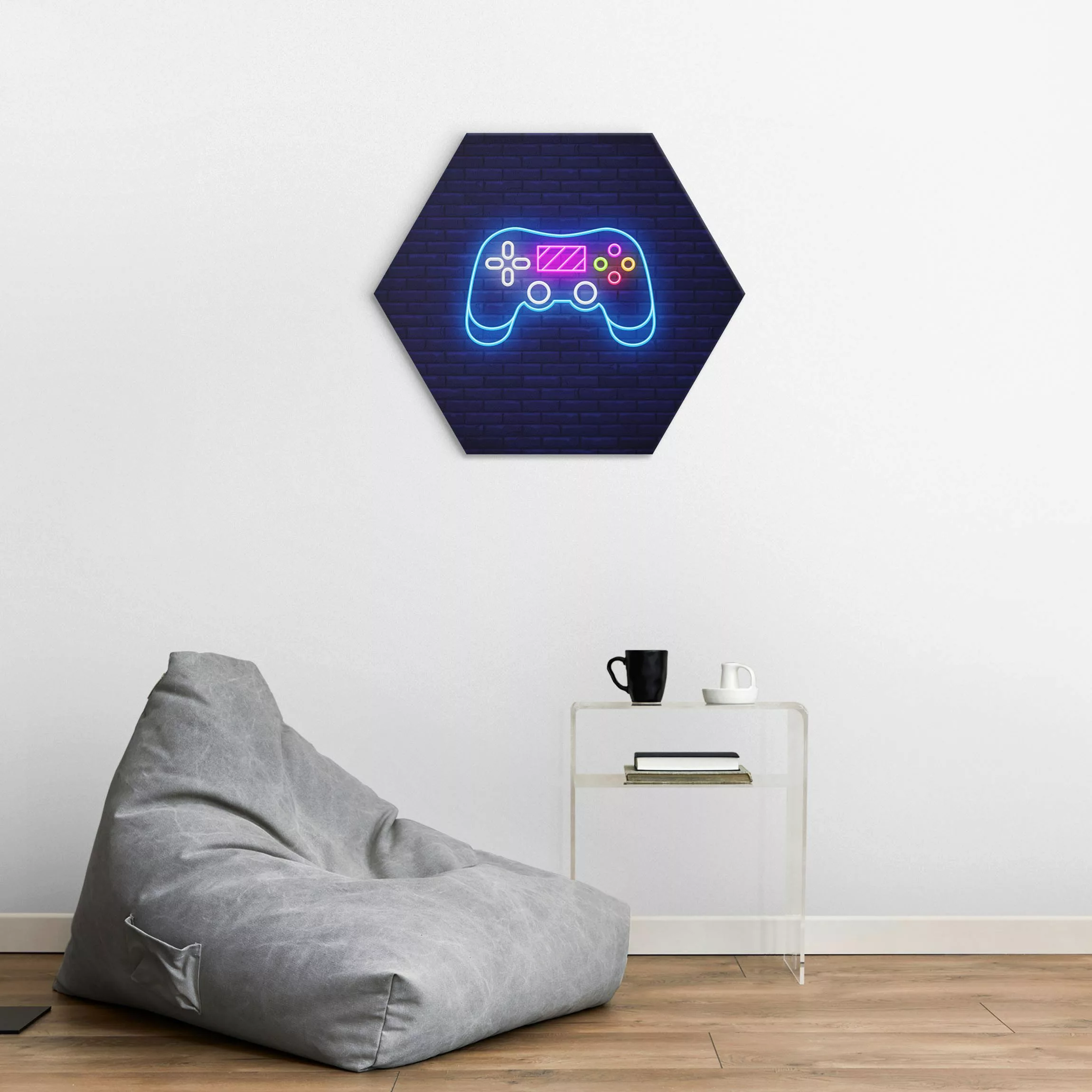 Hexagon-Alu-Dibond Bild Neon Gaming Controller günstig online kaufen