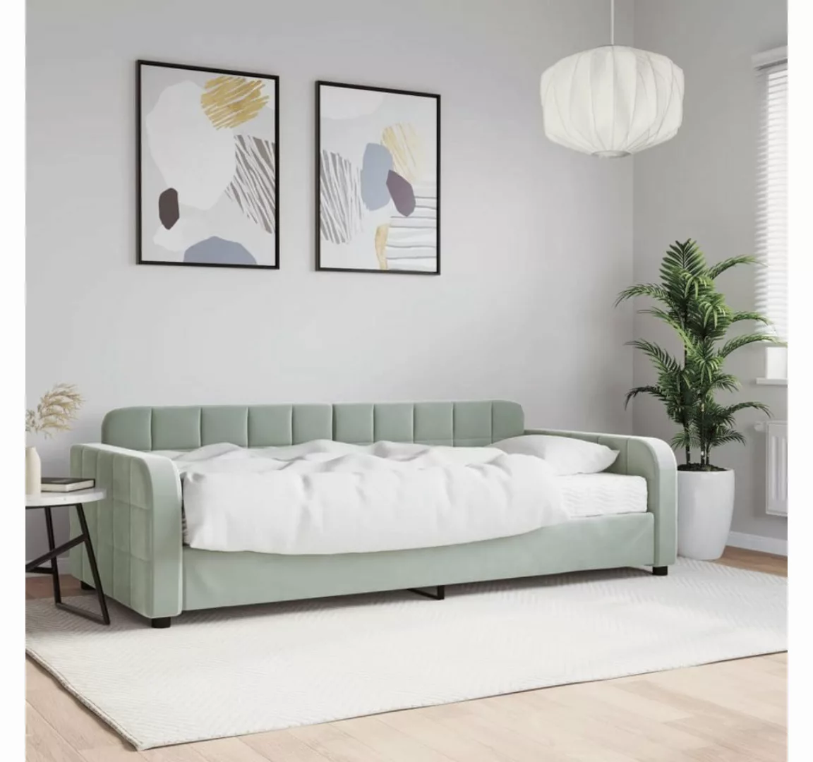 vidaXL Gästebett Gästebett Tagesbett mit Matratze Hellgrau 90x200 cm Samt B günstig online kaufen