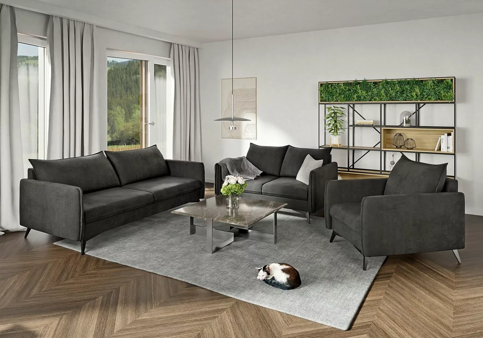 S-Style Möbel Polstergarnitur Modernes 3+2+1 Azalea mit Schwarz Metall Füße günstig online kaufen
